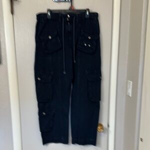 Free People Black Cargo Pants High-Waisted Relaxed Fit